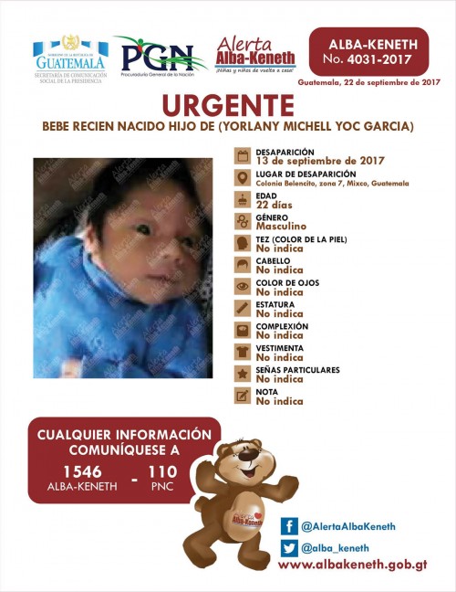 Bebé recién nacido hijo de Yorlany MIchell Yoc García